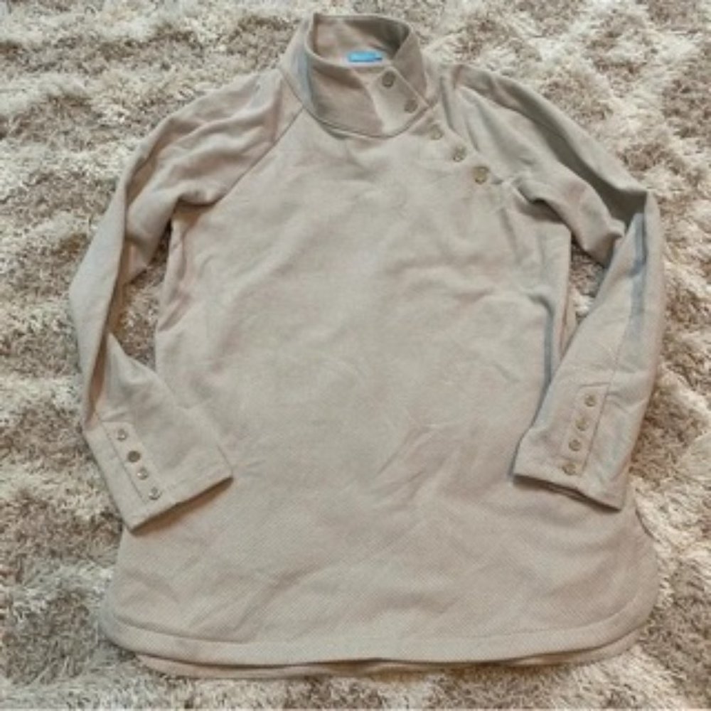 J. McLaughlin textured Button mock Neck Sweater with pockets neutral L